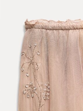 Zara Dusty Blush Tulle Midi Skirt with Crystal Floral Embellishment